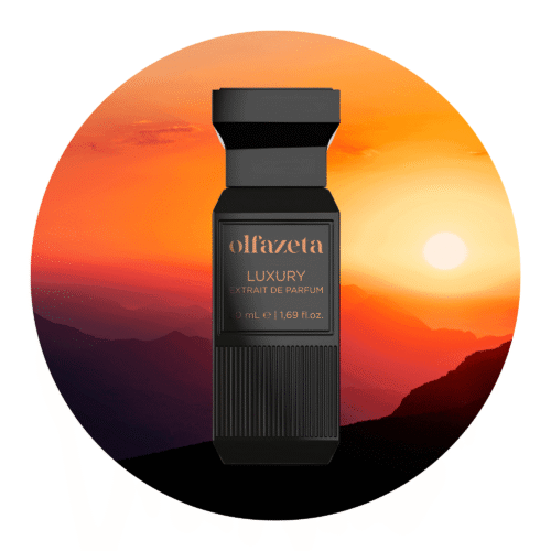 Luxusdüfte kategorie , Mit sonne in hintergrund und schwarze elegant parfüm flasche